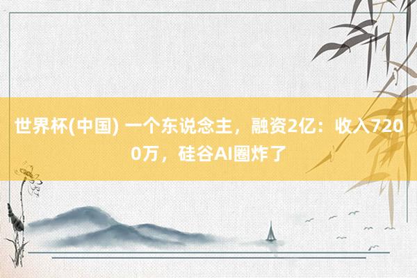 世界杯(中國) 一個東說念主，融資2億：收入7200萬，硅谷AI圈炸了